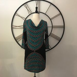 I.N.C. Draped Neck Long Sleeve Muti-Color Dress